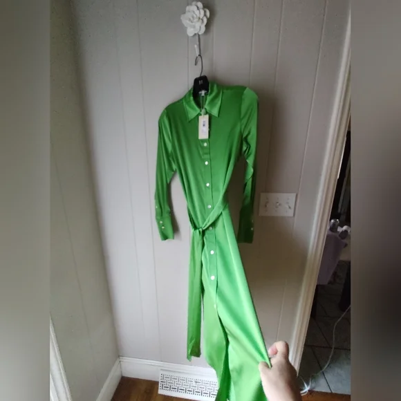 Ramy Brook Silk Victoria Tropic Green Button Tie Dress. Size XXS NWT - Picture 4 of 7